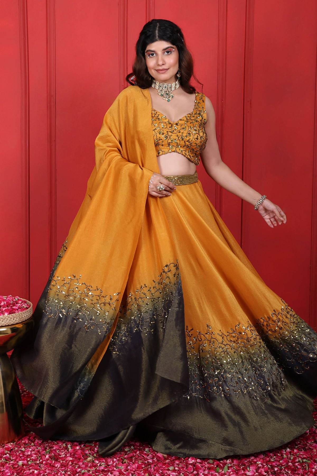 Buy Thread Work Ombre Lehenga Set by Namita Sharma for women online at ScrollnShops