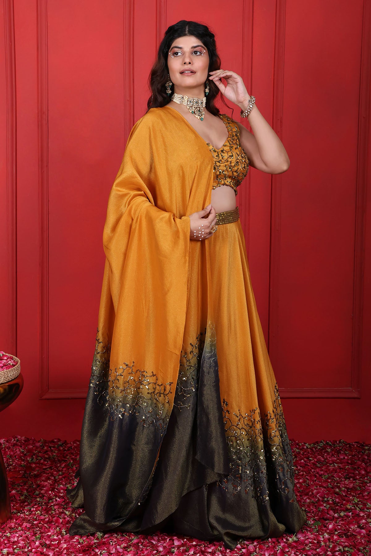 Thread Work Ombre Lehenga Set