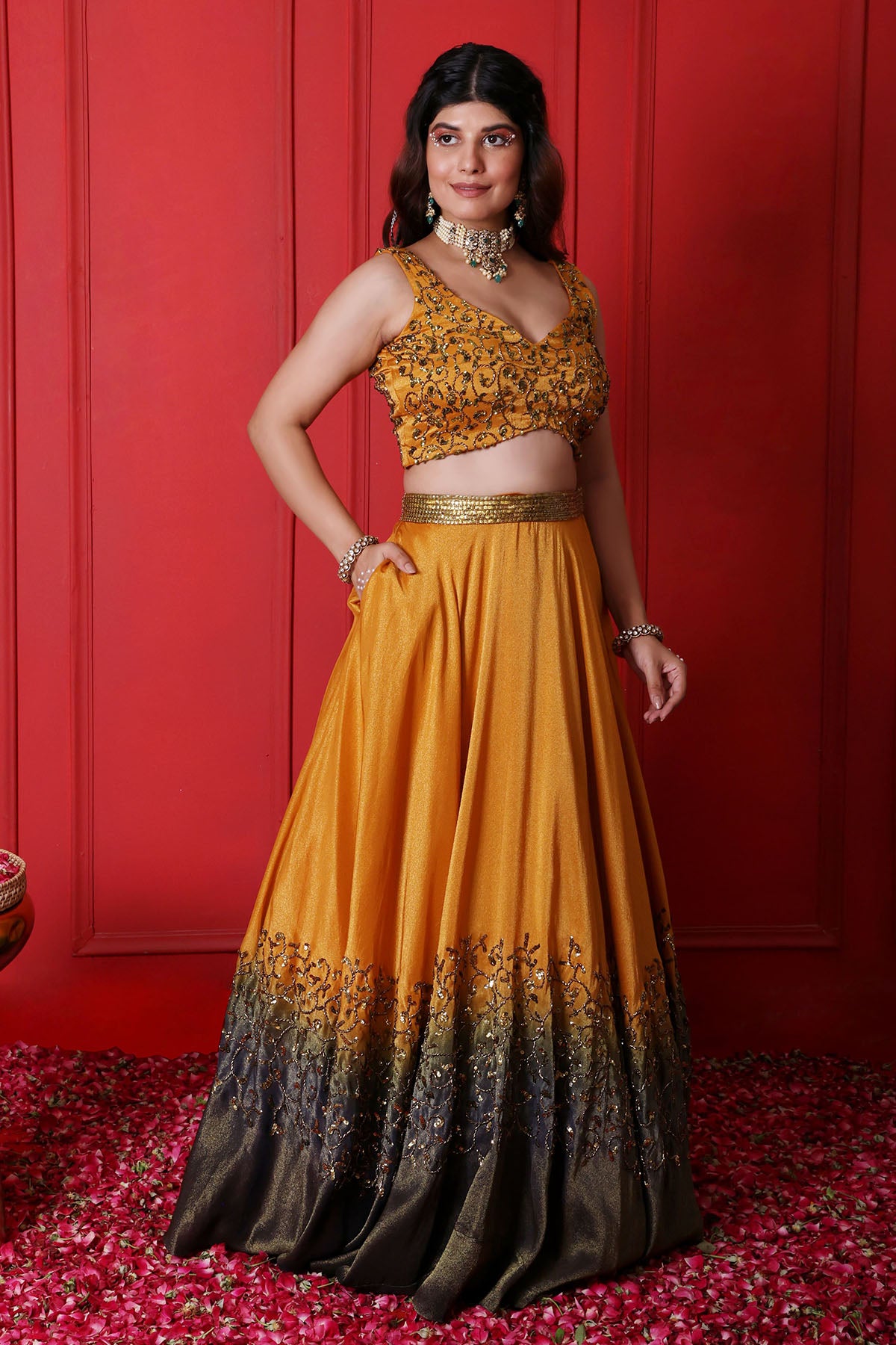 Thread Work Ombre Lehenga Set