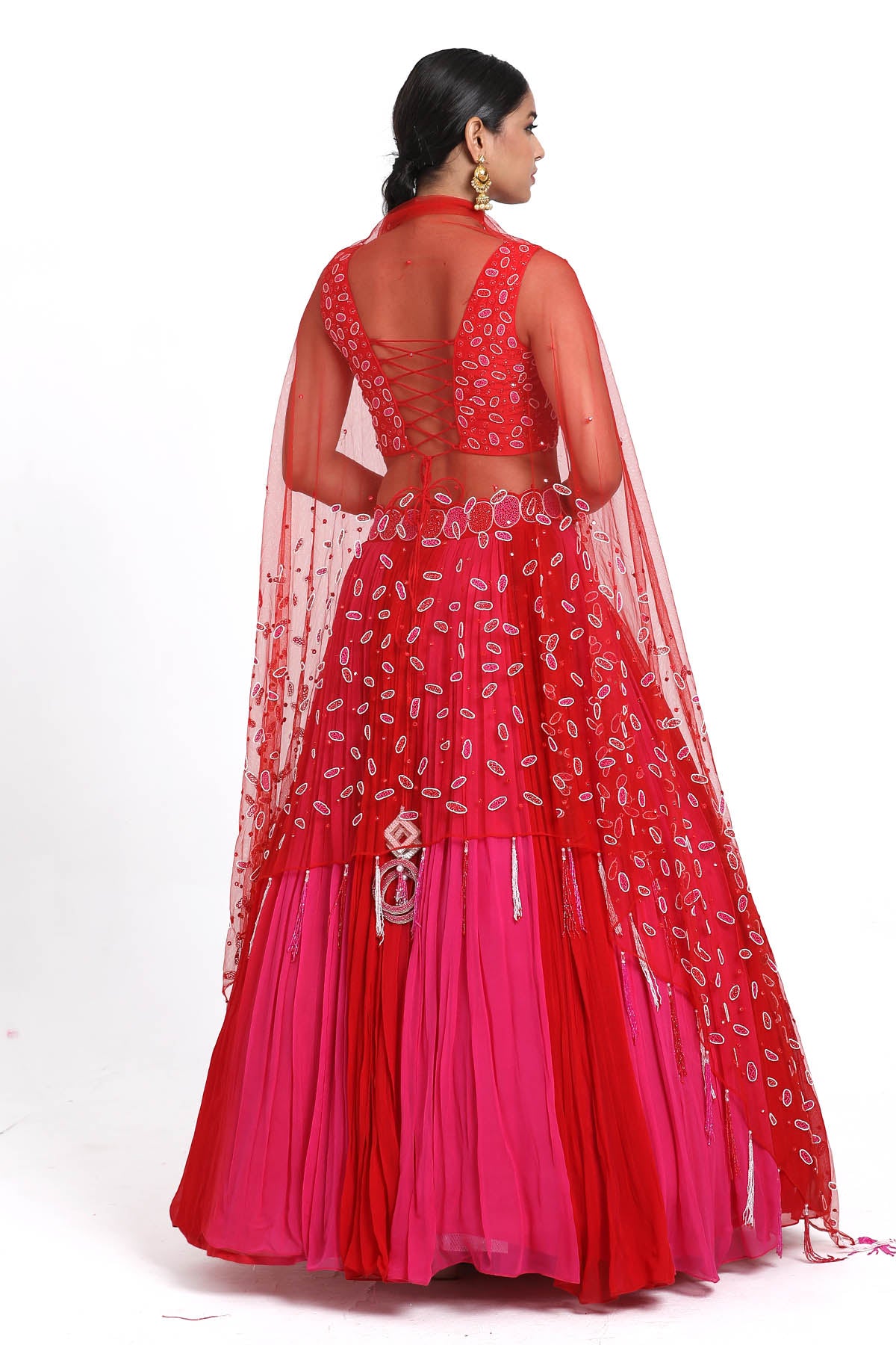 Pink & Red Ombre Lehenga Set