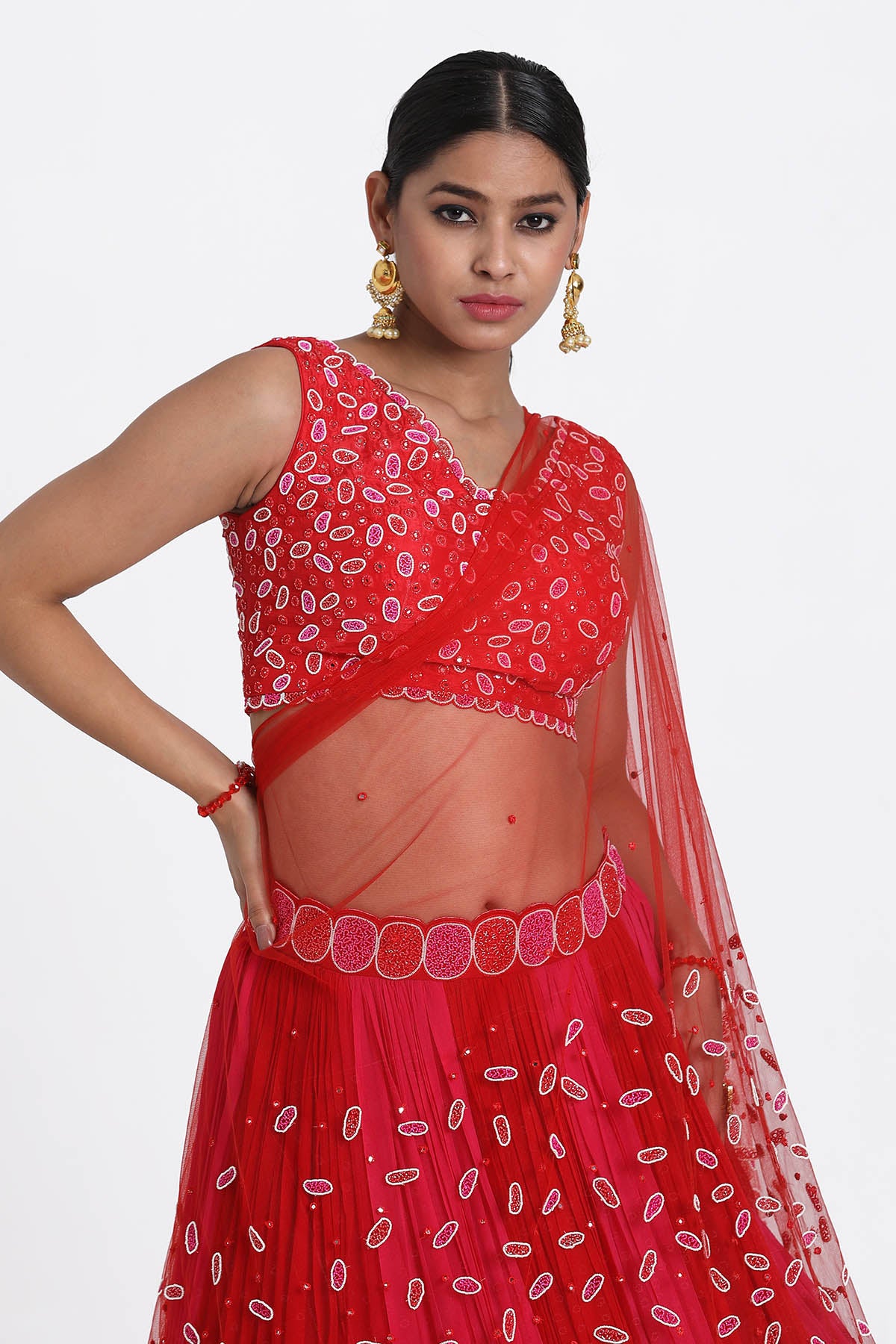 Pink & Red Ombre Lehenga Set
