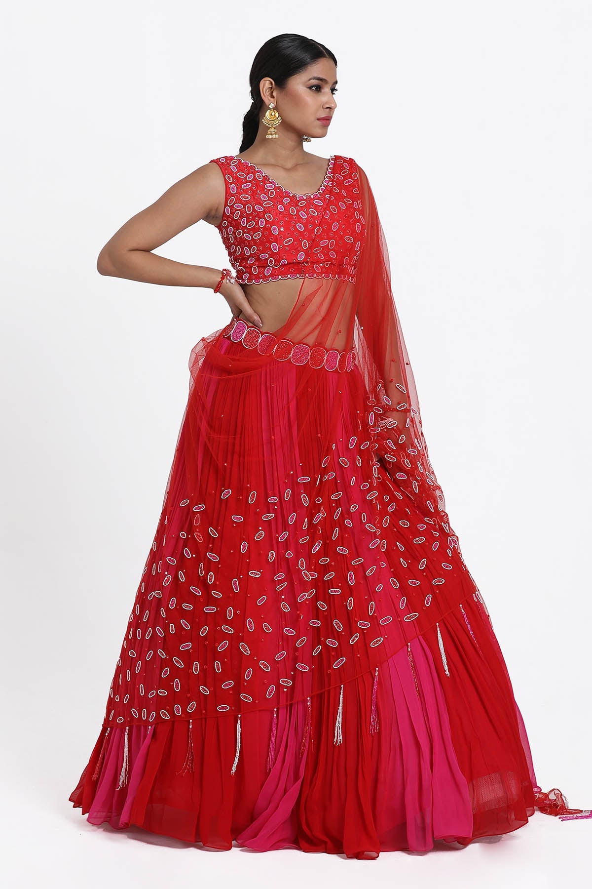 Buy Pink & Red Ombre Lehenga Set by Nitisha Kashyap for women online at ScrollnShops