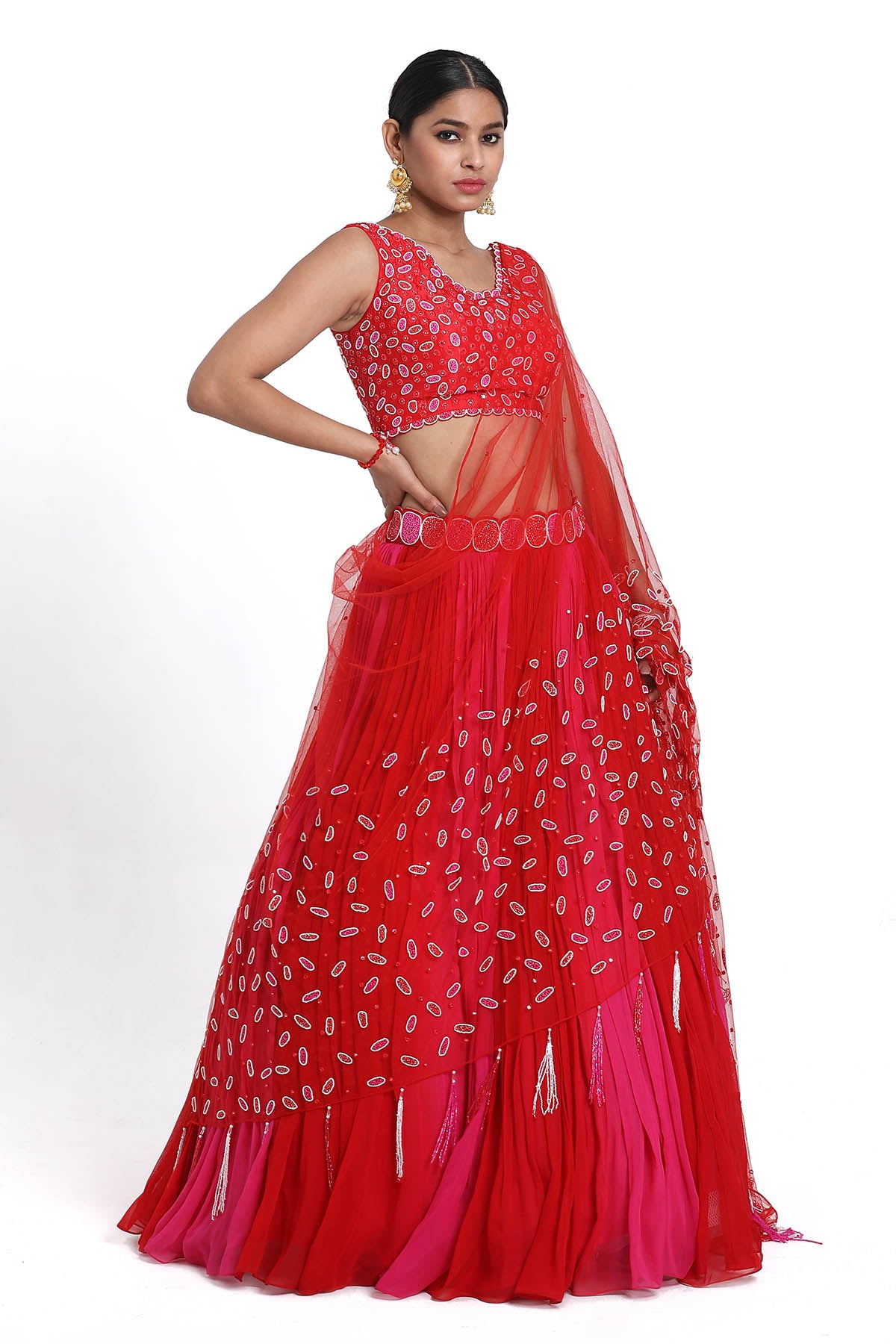 Pink & Red Ombre Lehenga Set