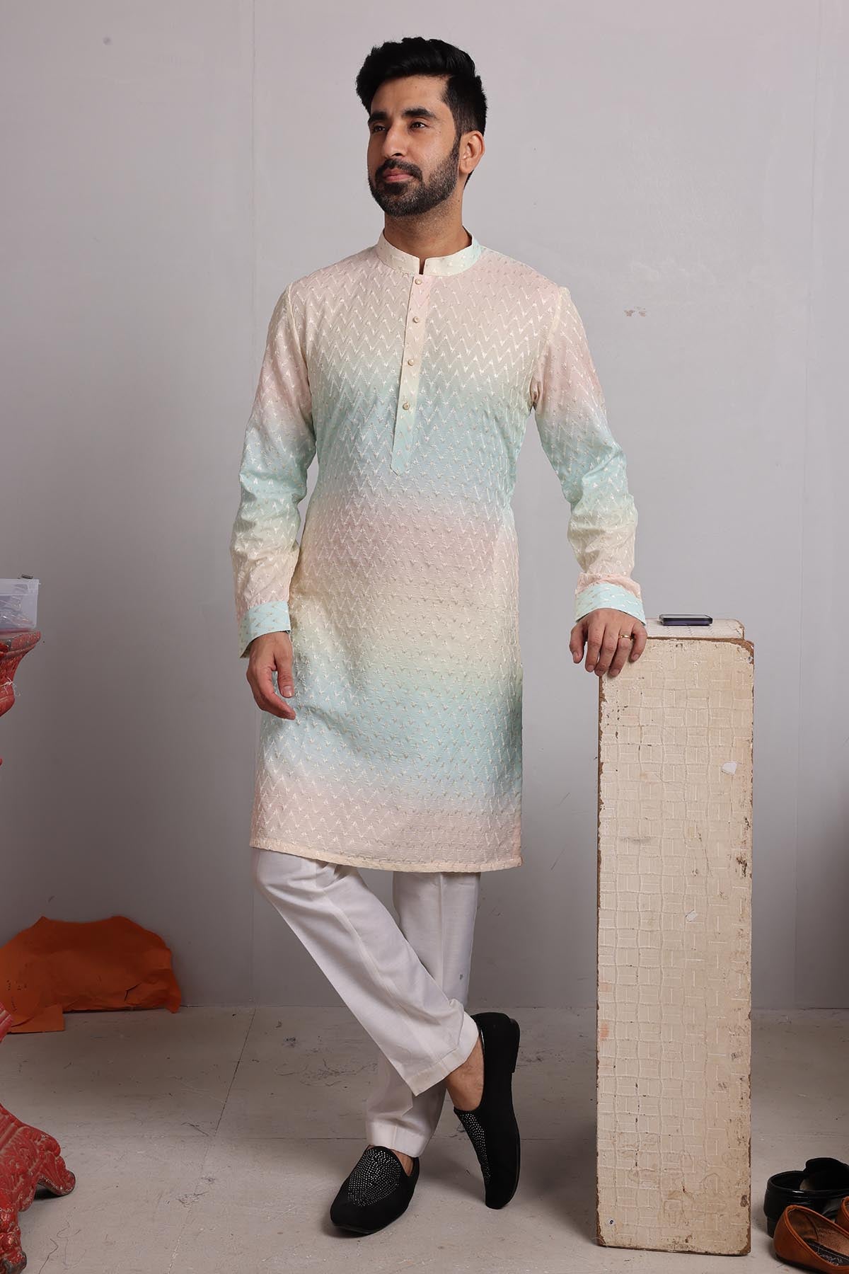 Buy Ombre Thread Work Pastel Kurta by SNEHA B - Men for men online at ScrollnShops