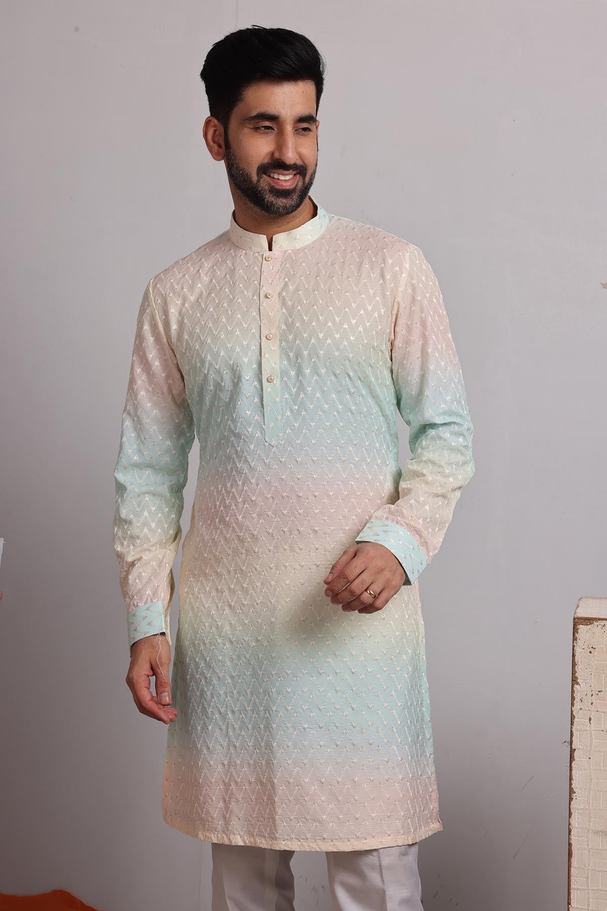 Ombre Thread Work Pastel Kurta