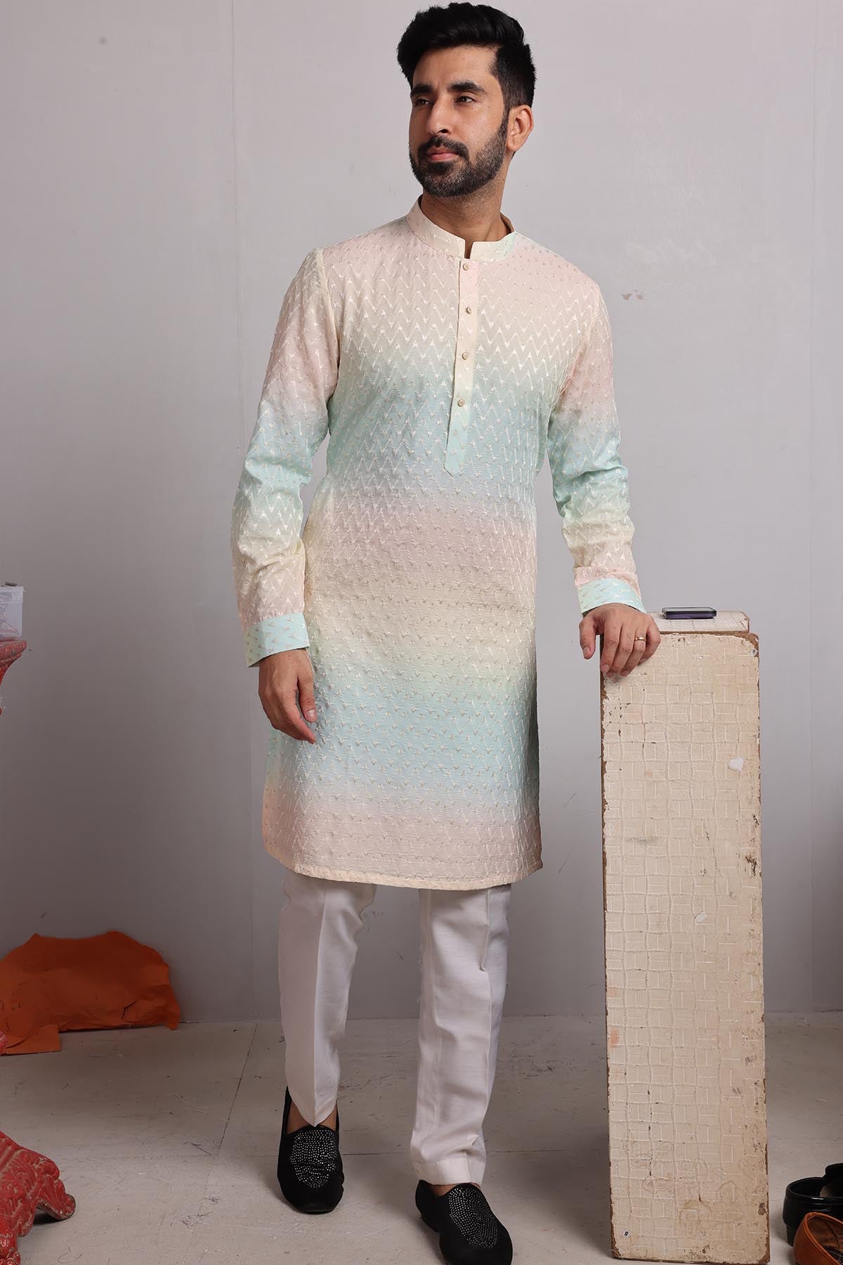 Ombre Thread Work Pastel Kurta