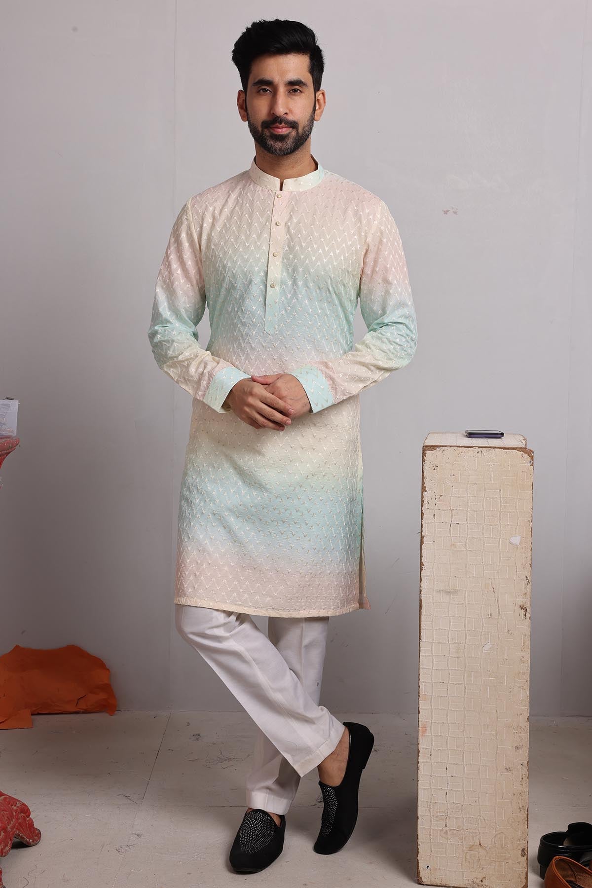 Ombre Thread Work Pastel Kurta