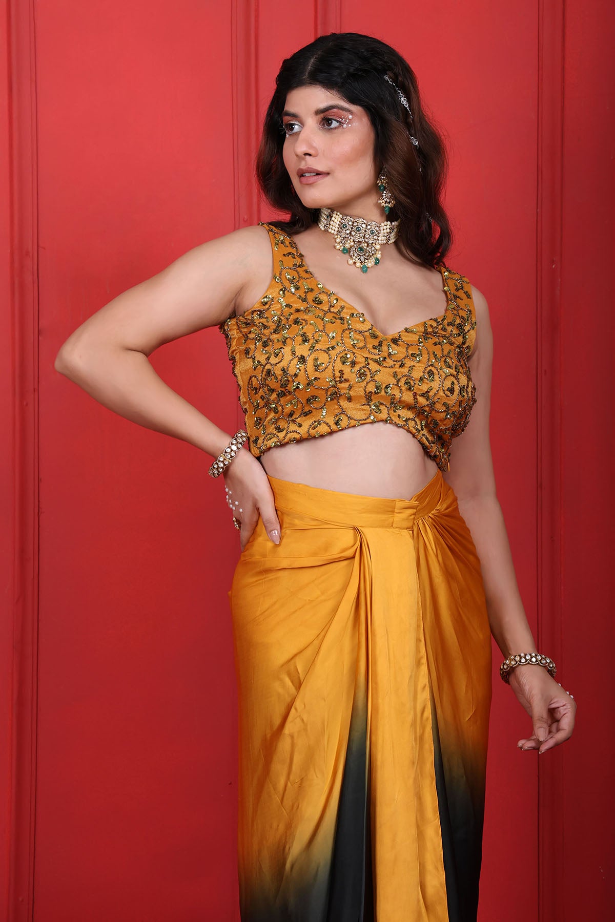 Ombre Thread Work Skirt Set