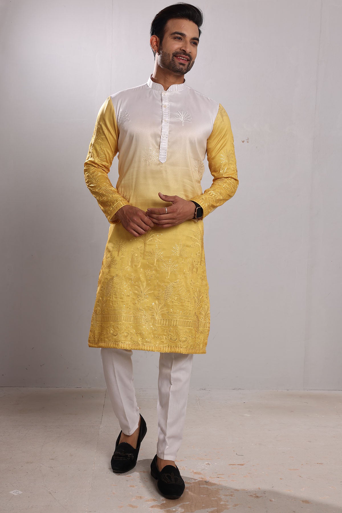 Ombre Yellow Embroidered Kurta