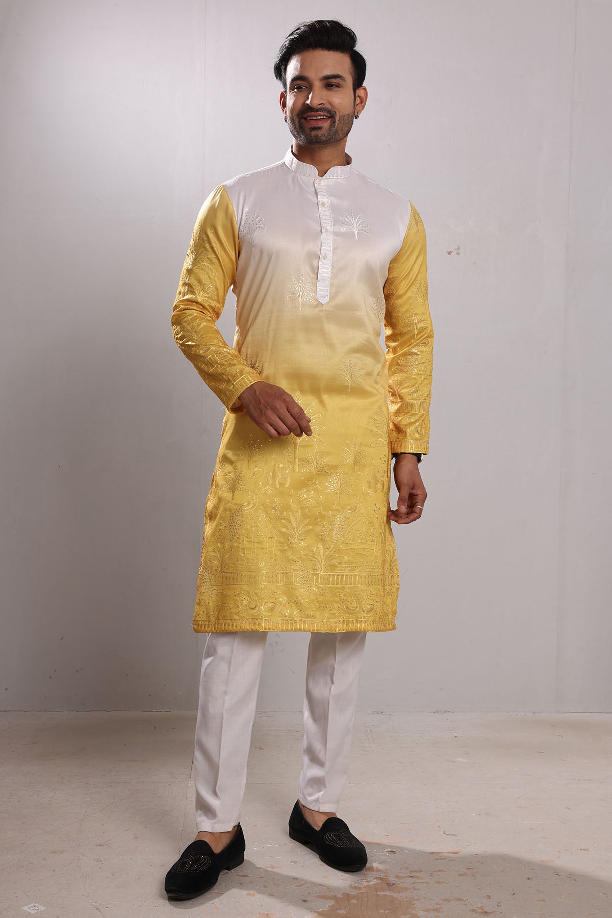 Ombre Yellow Embroidered Kurta
