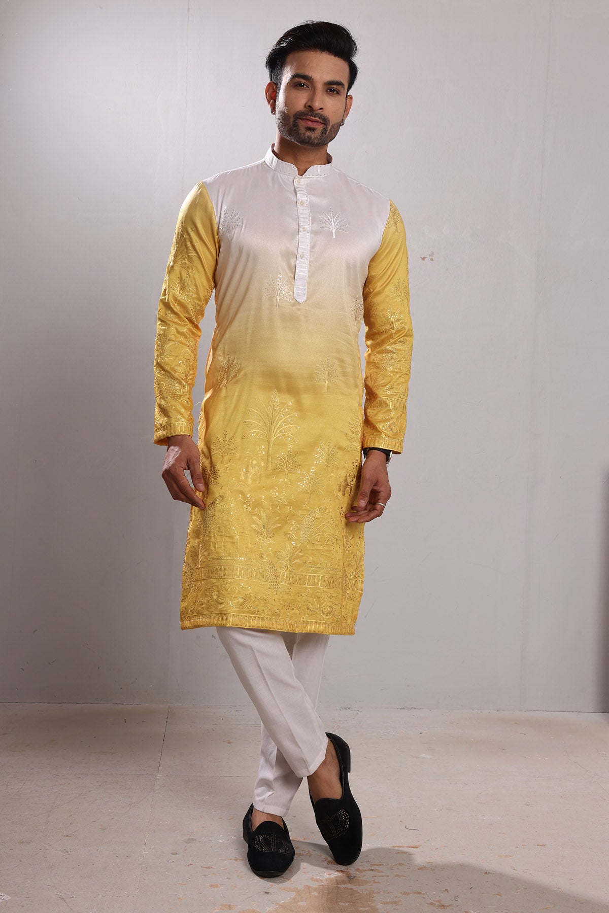 Ombre Yellow Embroidered Kurta