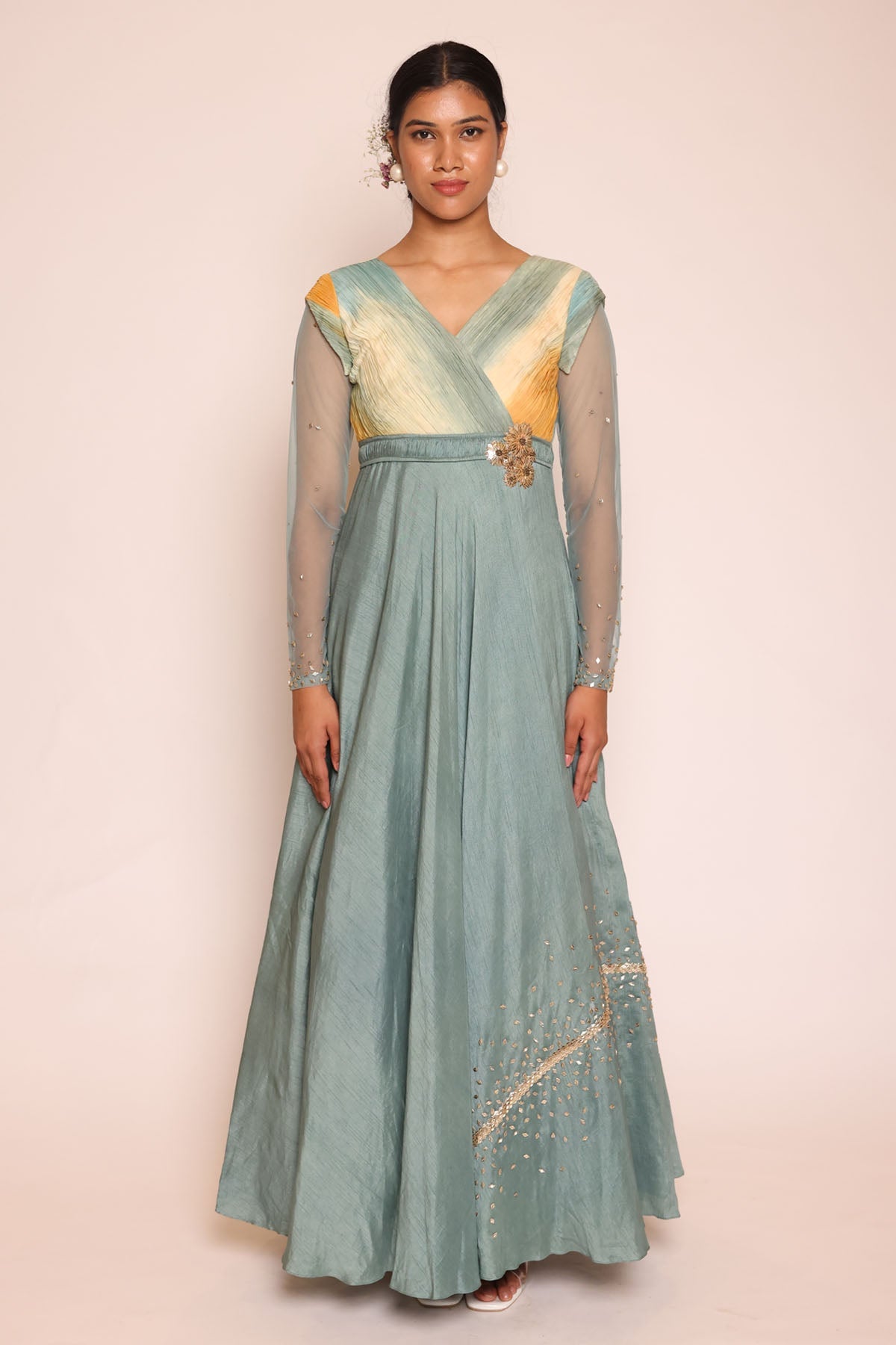 Ombre & Blue 3D Embroidered Dress at ScrollnShops