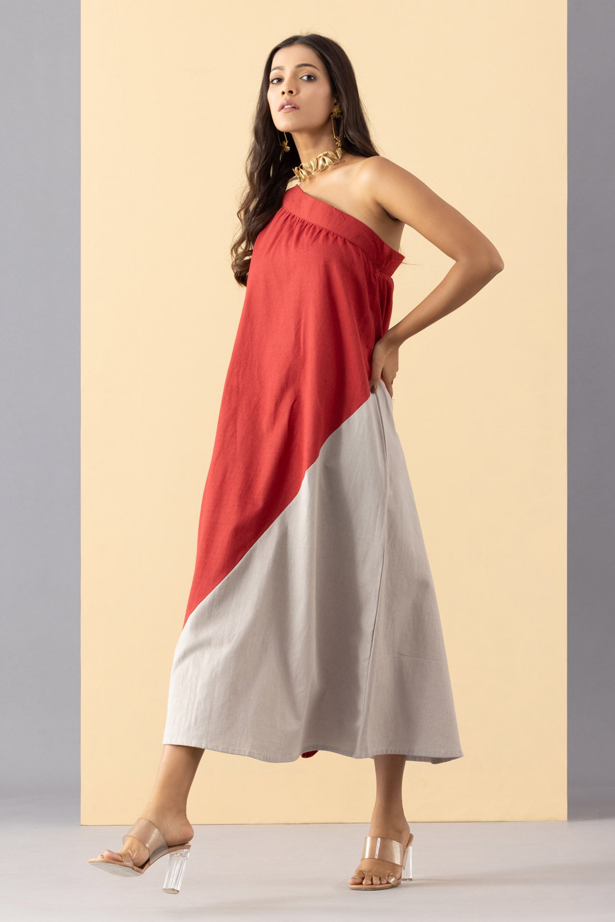 One Shoulder Dual Tone Dress