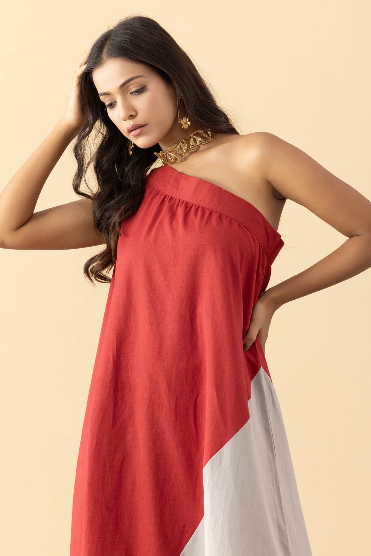 One Shoulder Dual Tone Dress