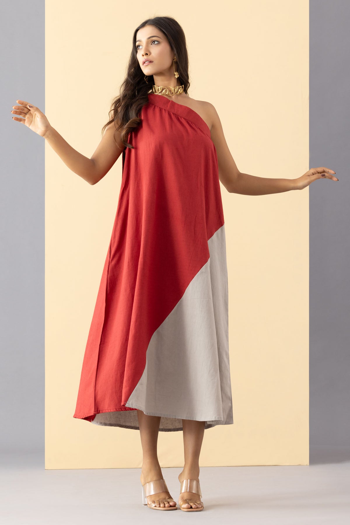 One Shoulder Dual Tone Dress