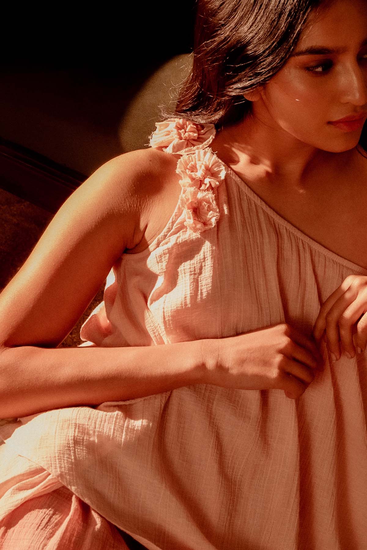 One Shoulder Flare Layered Dress