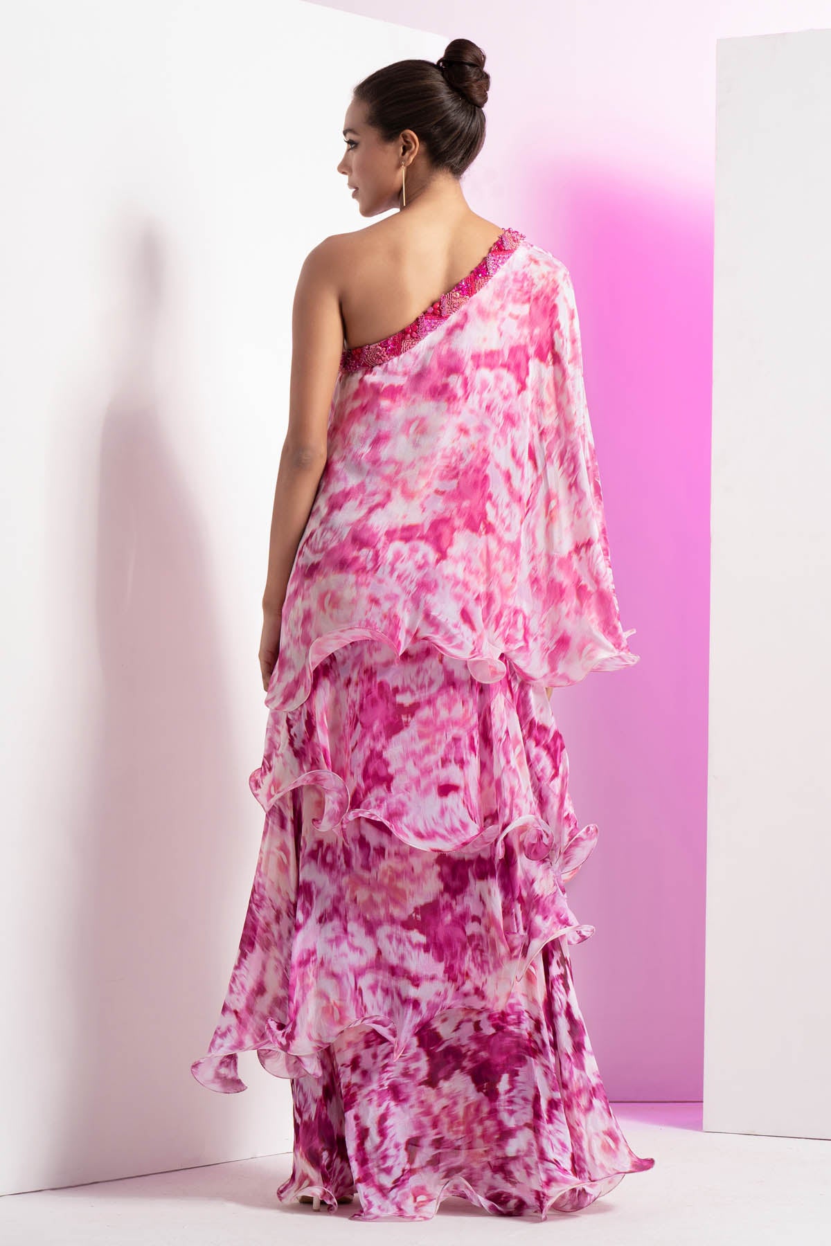 Purple One Shoulder Floral Dress