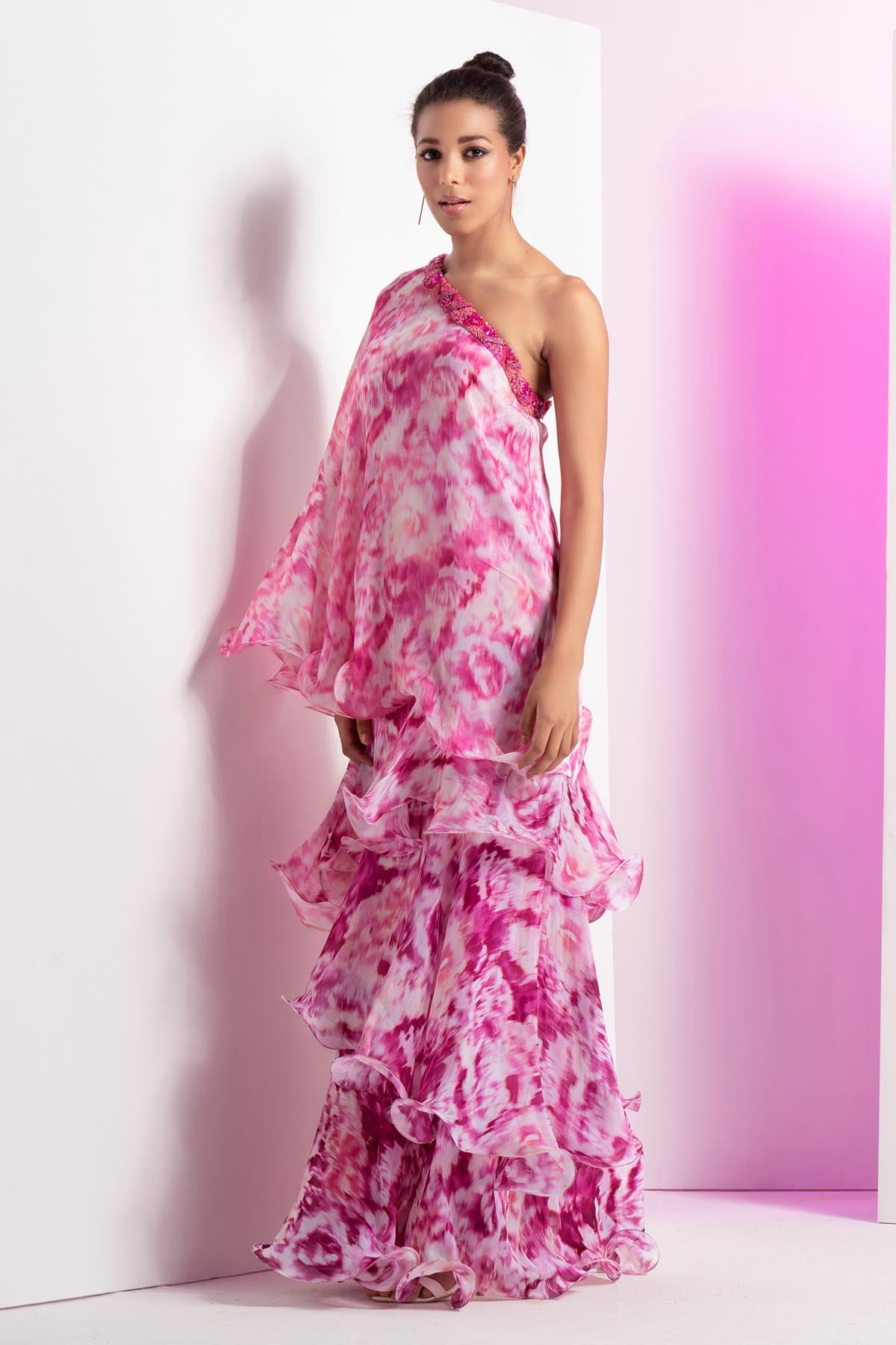 Purple One Shoulder Floral Dress