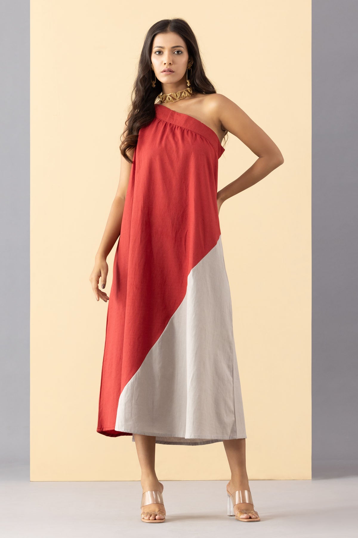 Buy Markkah Studio One Shoulder Dual Tone Dress for Women Online at ScrollnShops