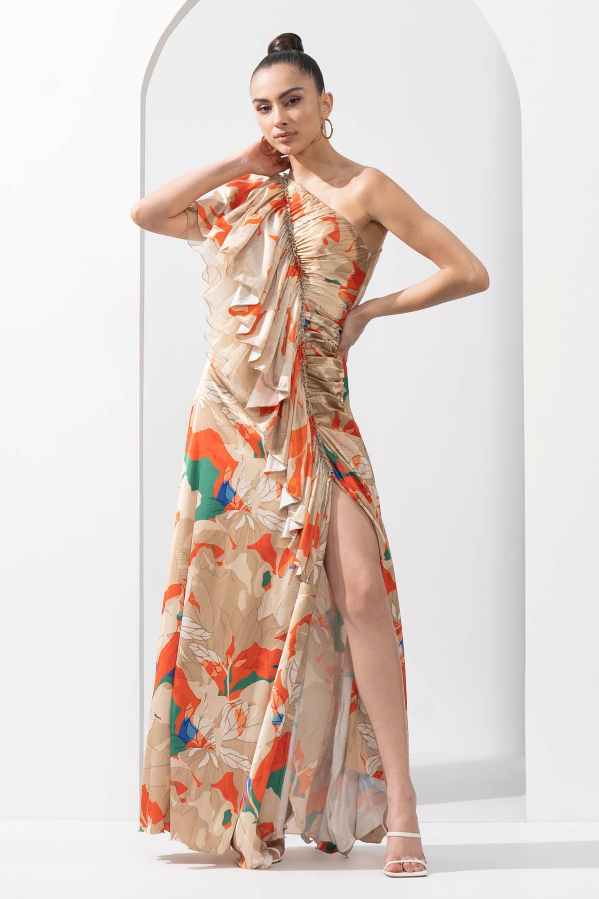 Buy One Shoulder Frilled Dress by Mandira Wirk