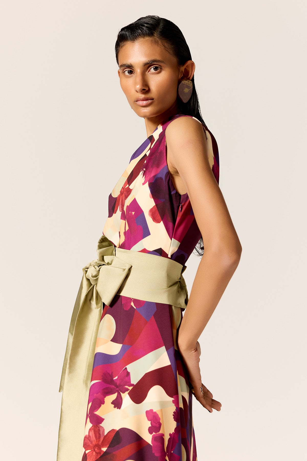 One Shoulder Print Dress & Belt