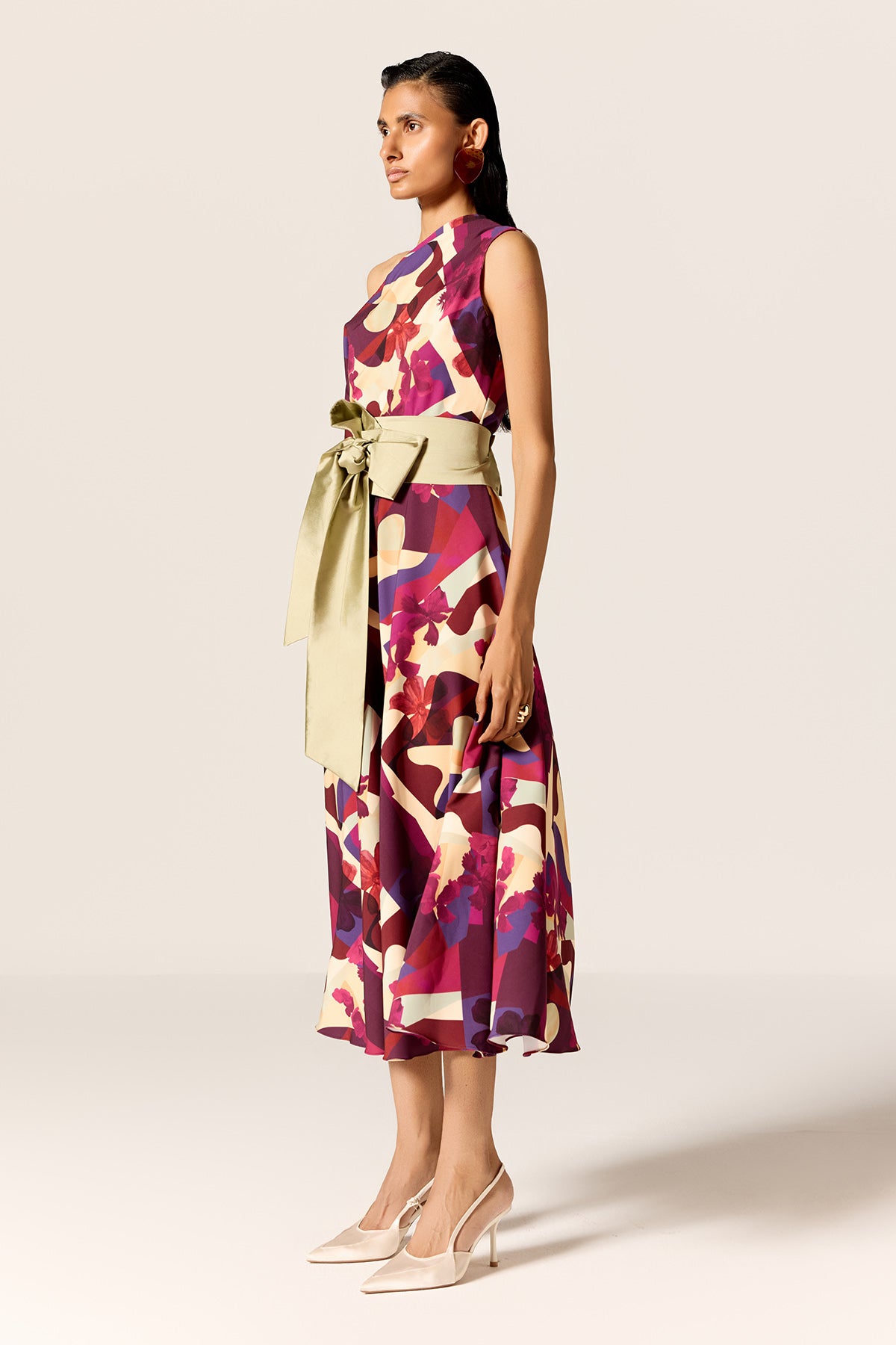 One Shoulder Print Dress & Belt