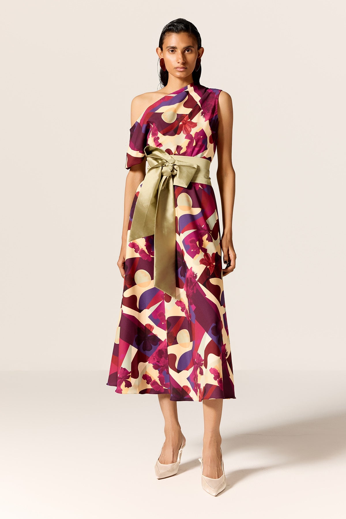 Buy One Shoulder Print Dress & Belt by Manika Nanda for Women online at ScrollnShops