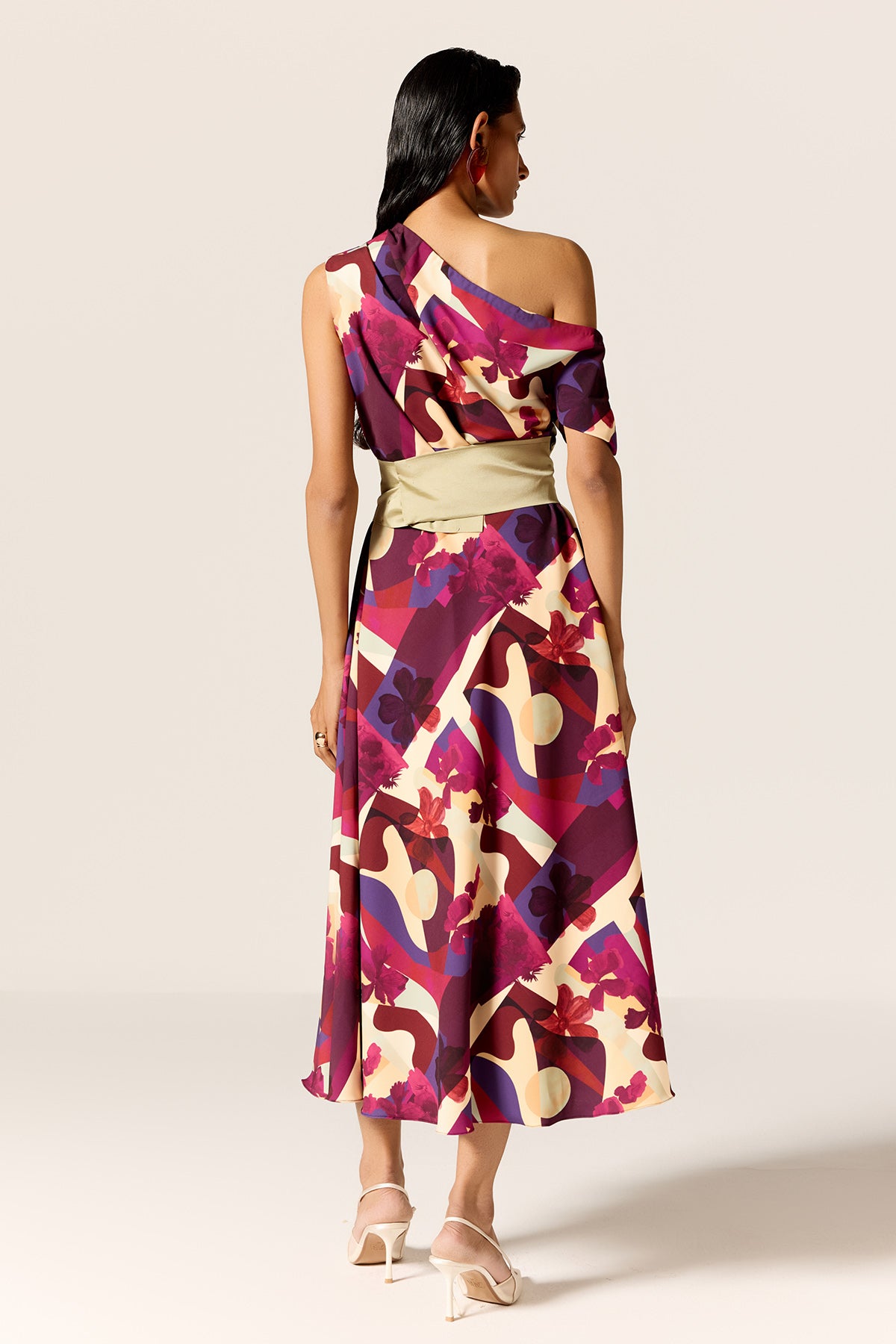 One Shoulder Print Dress & Belt