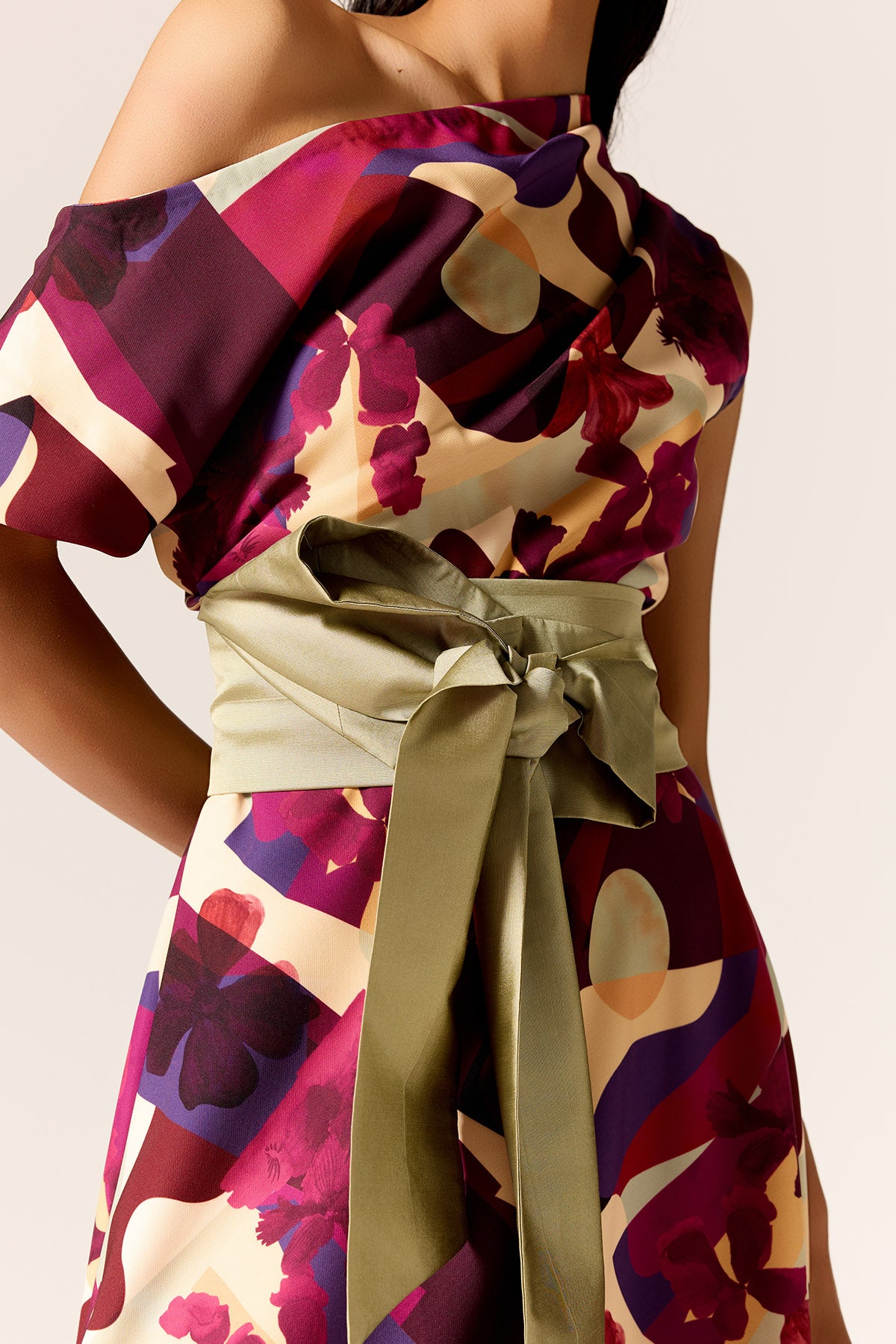 One Shoulder Print Dress & Belt