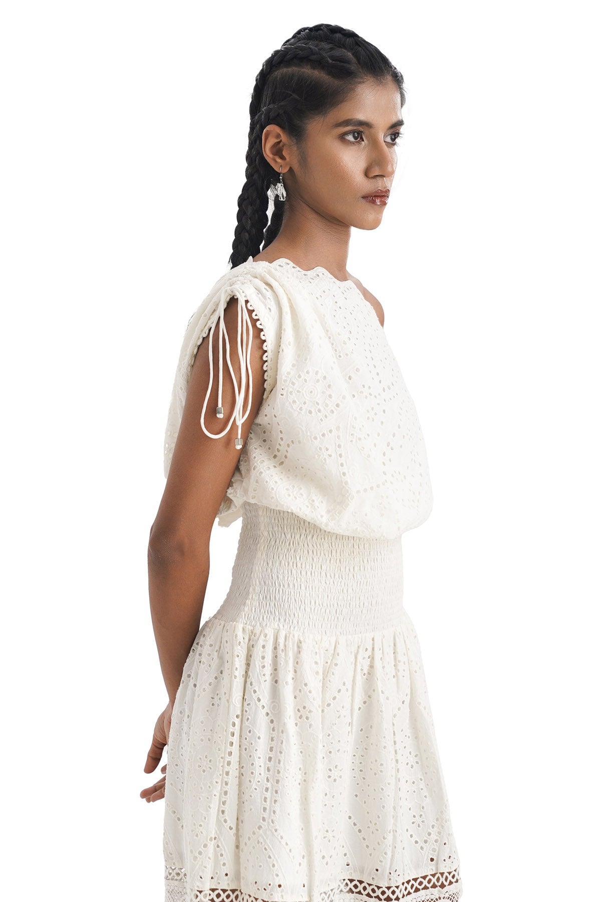 One Shoulder White Cotton Dress