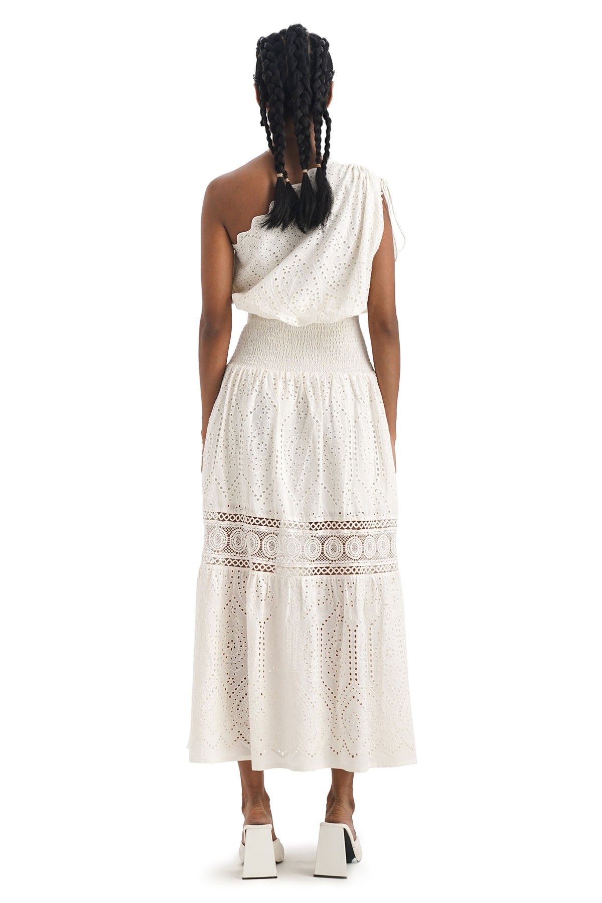 One Shoulder White Cotton Dress