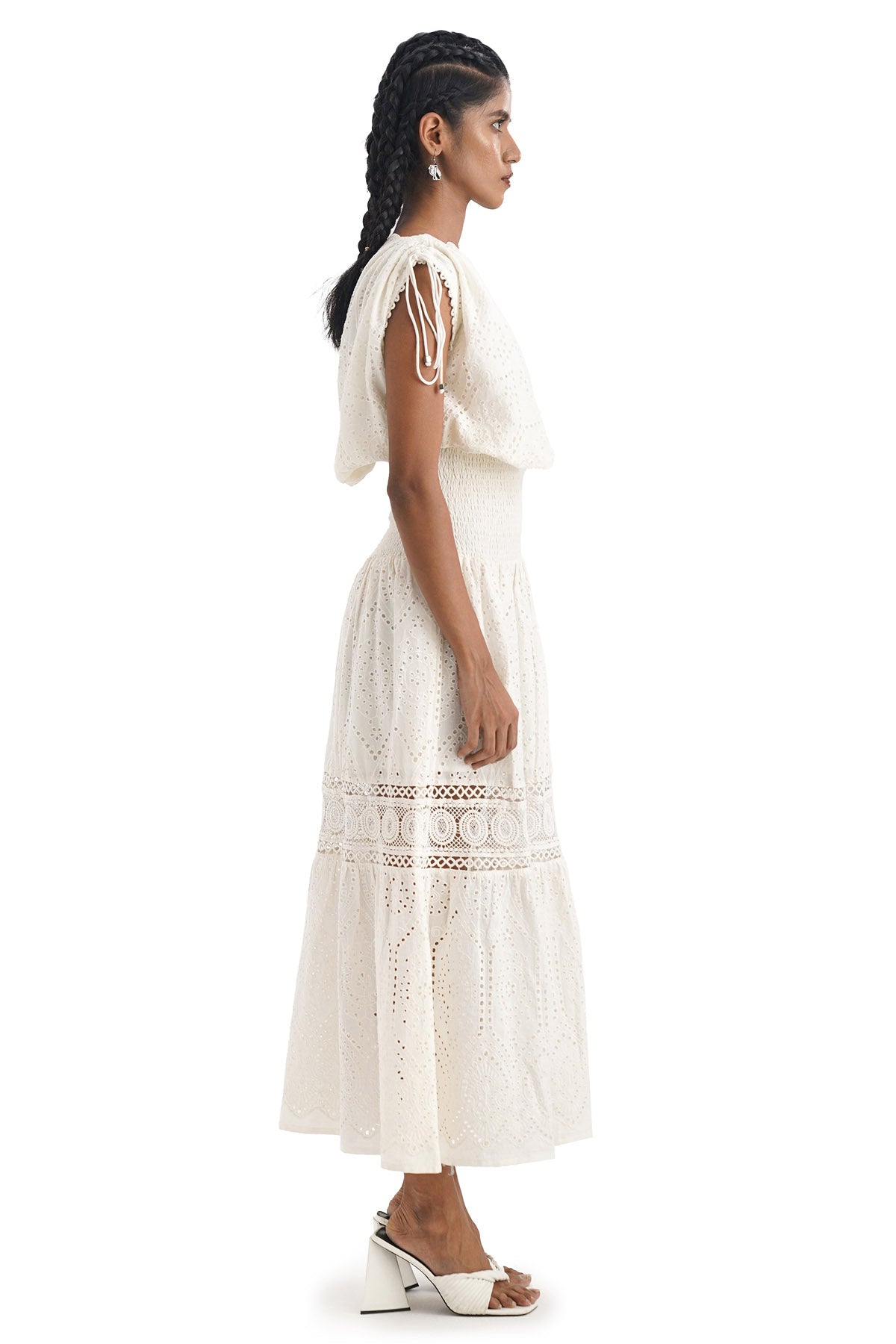 One Shoulder White Cotton Dress