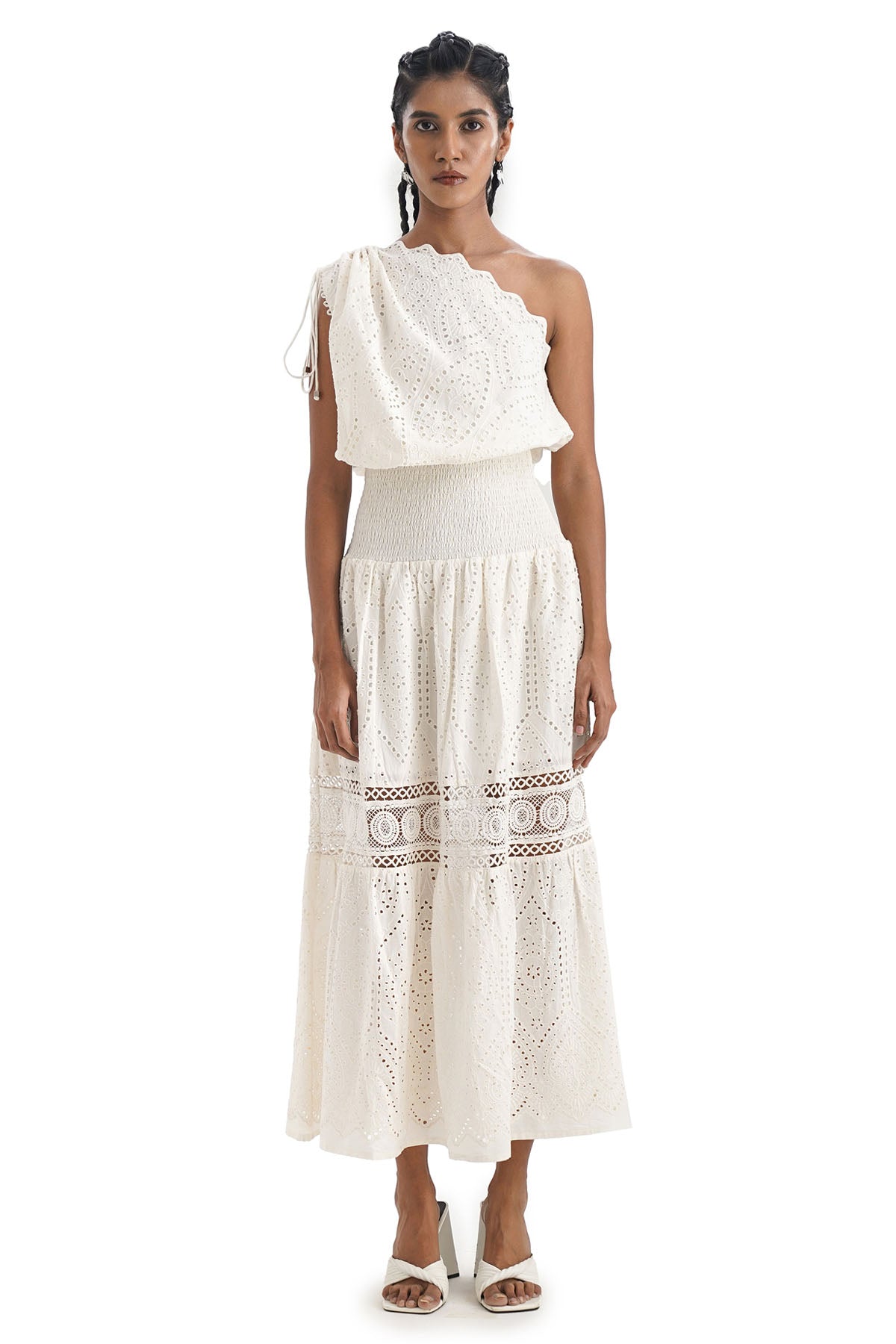 Buy Notre Ame One Shoulder White Cotton Dress For Women Online at ScrollnShops