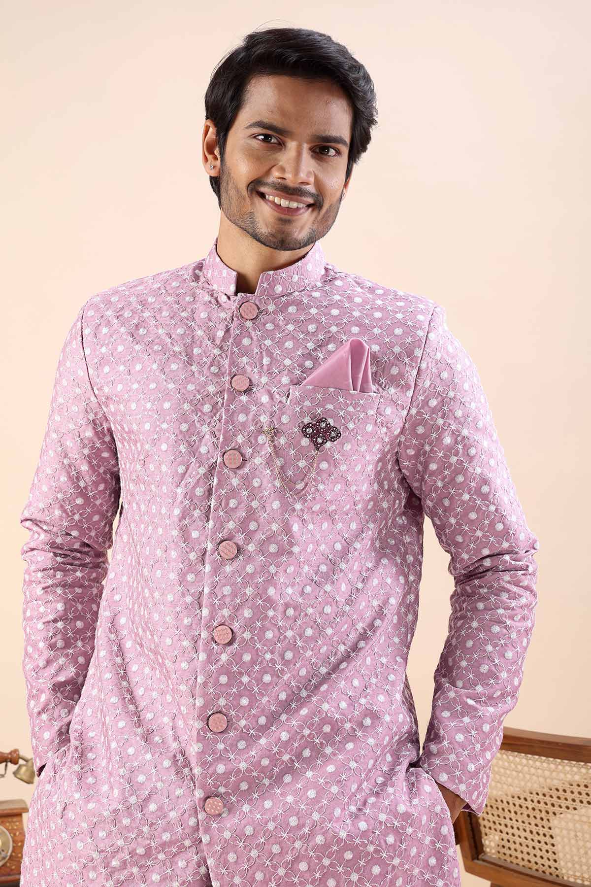 Onion Cotton Silk Sherwani Set