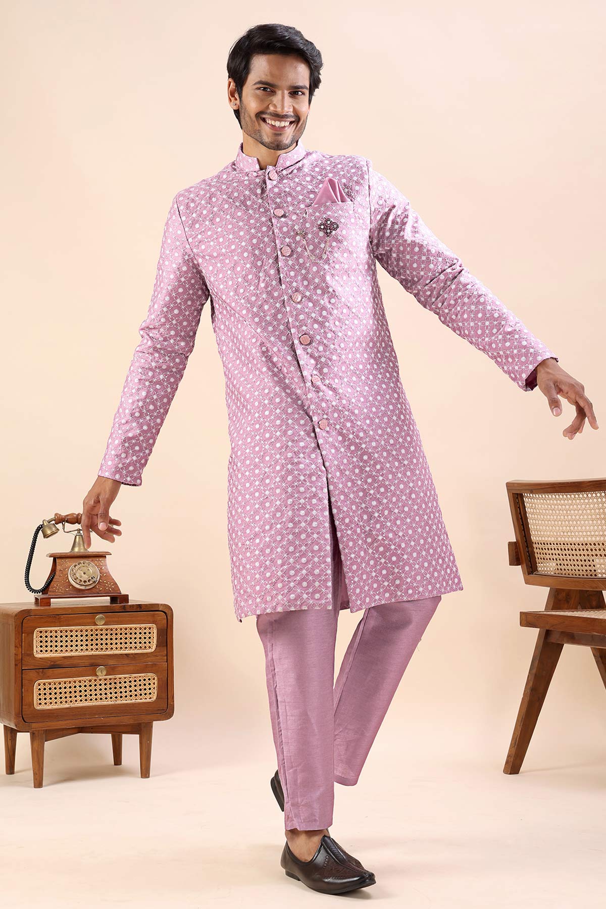 Onion Cotton Silk Sherwani Set