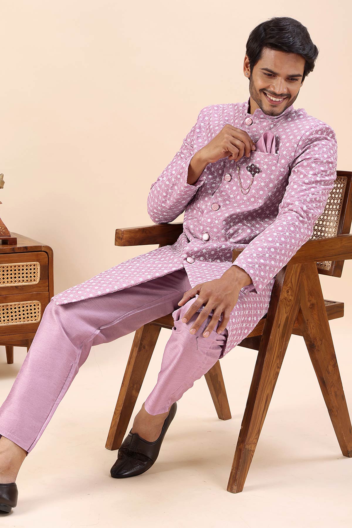 Onion Cotton Silk Sherwani Set