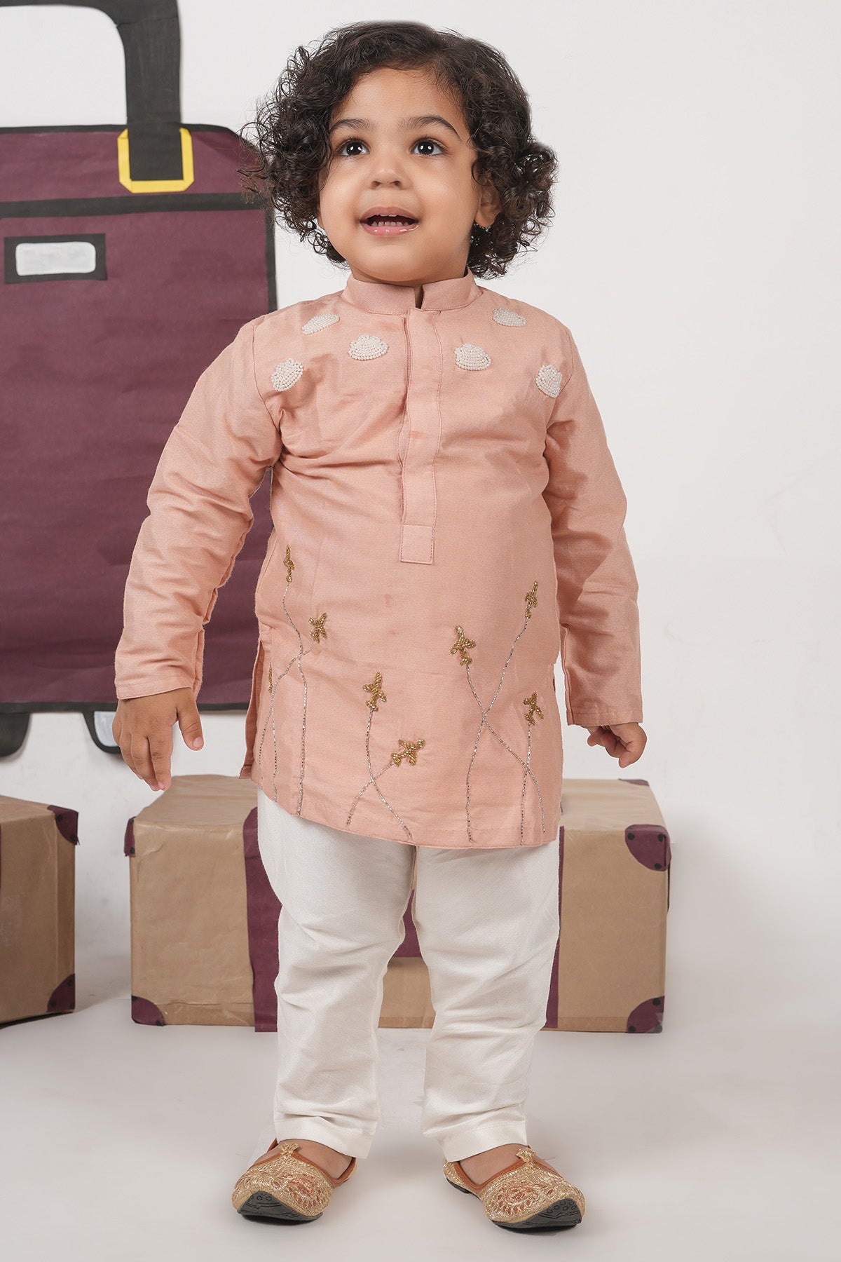 Buy Onion Pink Beads Kurta & Pants for boy by Little Brats online available at scrollnshops