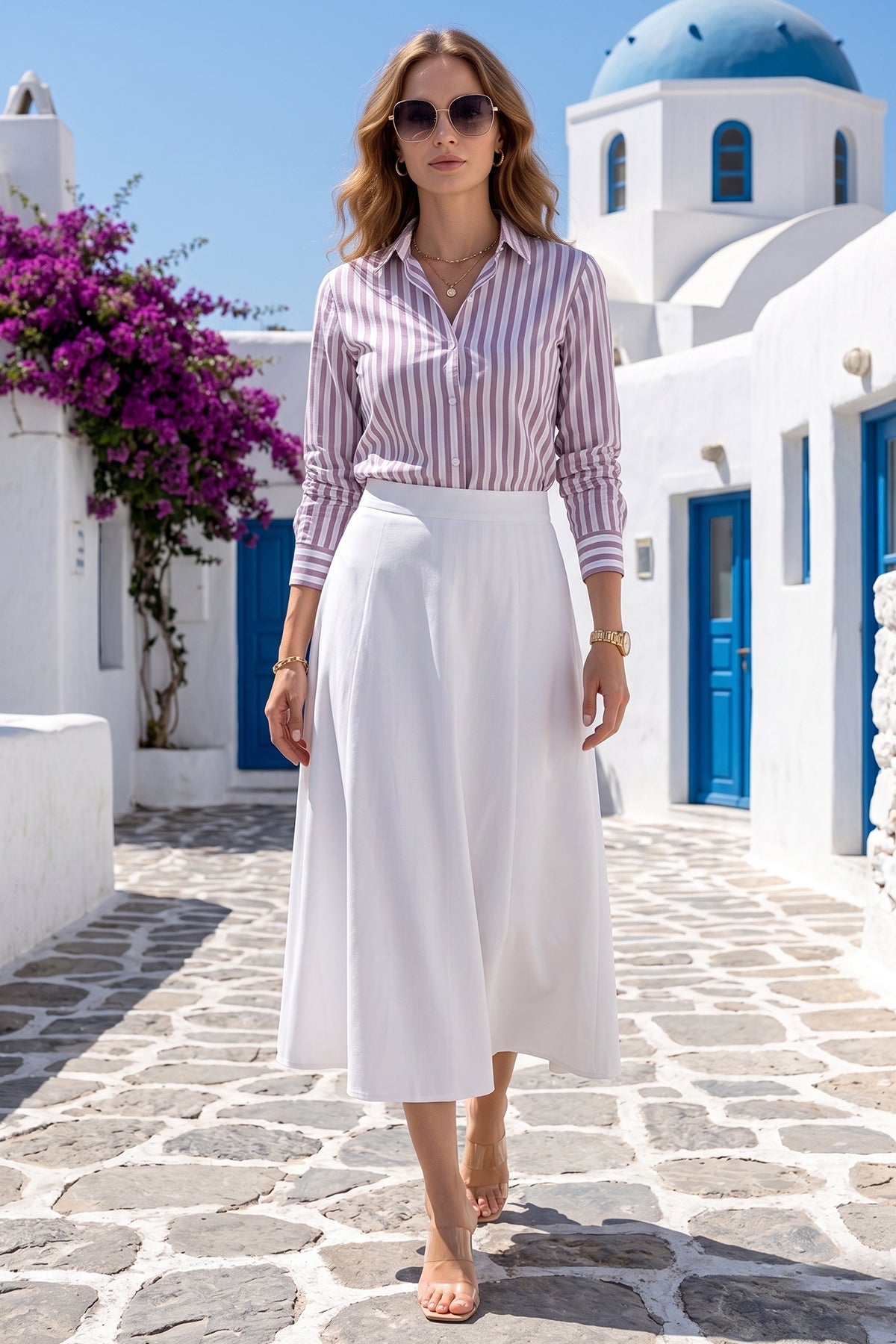Buy Onion Pink Cotton Stripe Shirt for women by Sneha B online available at scrollnshops