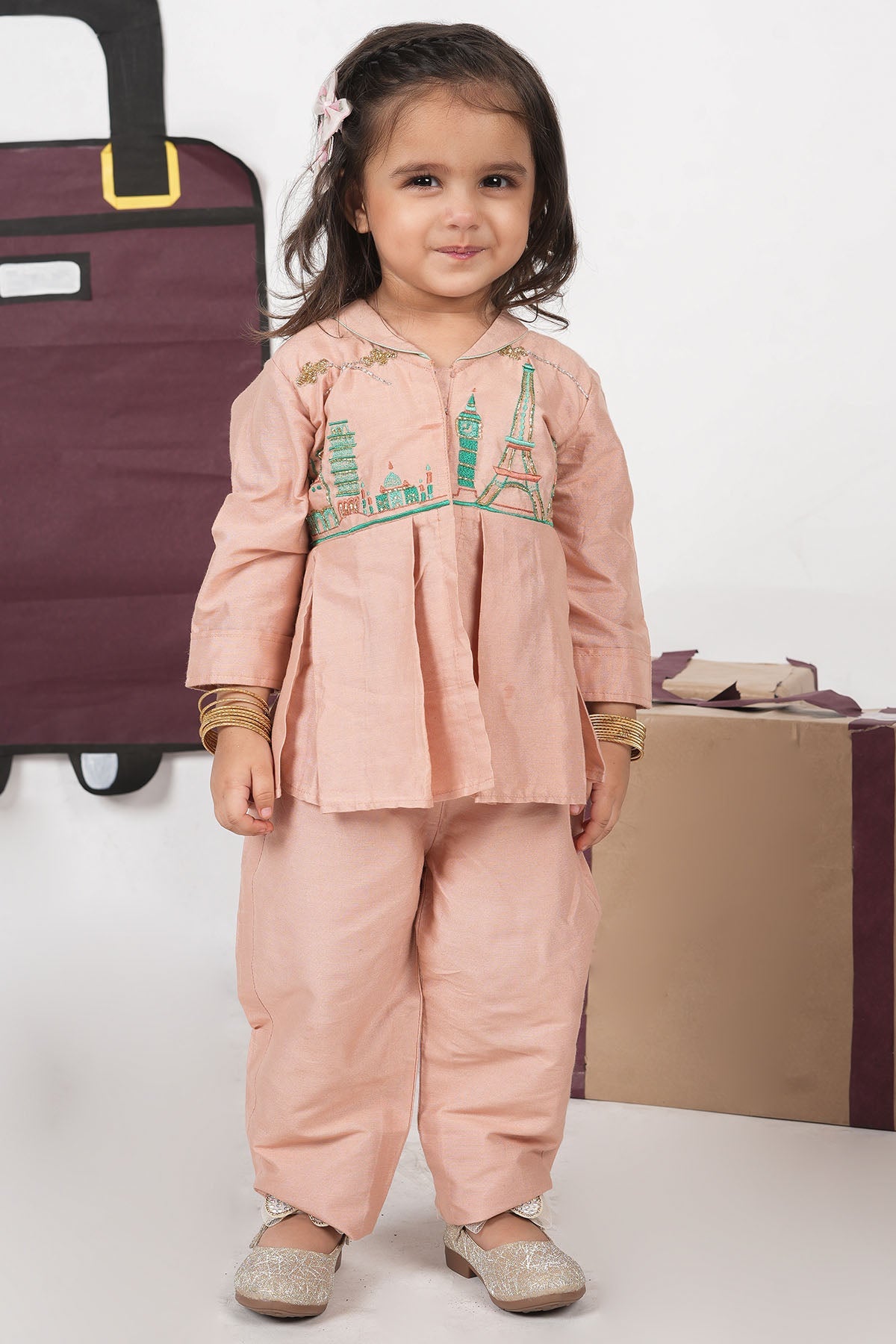 Buy Onion Pink Cutdana Fusion Set for girl by Little Brats online available at scrollnshops