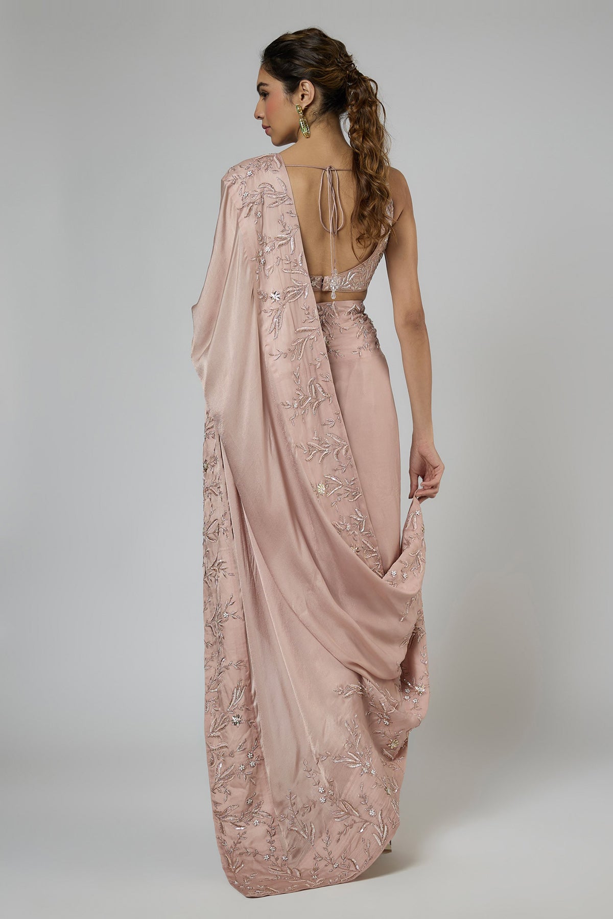 Onion Pink Embroidered Saree