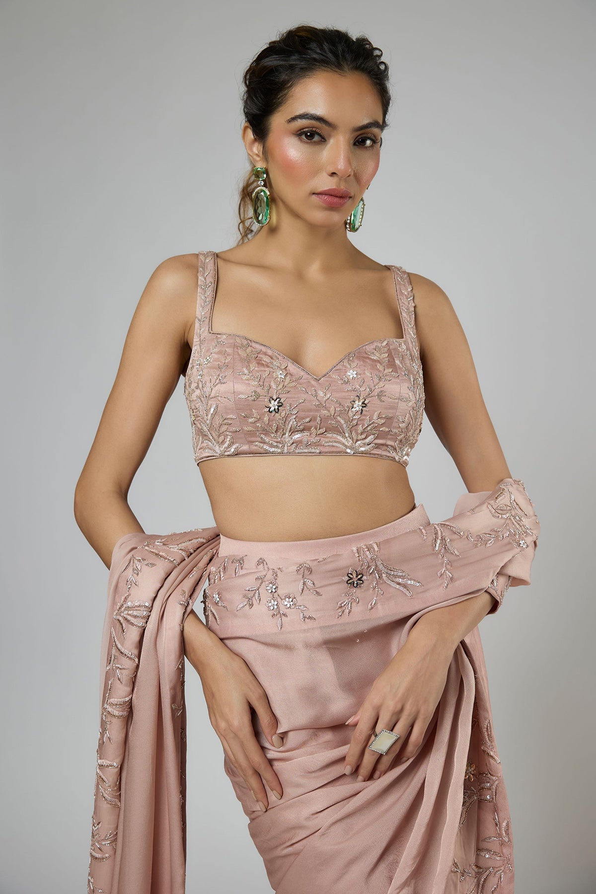 Onion Pink Embroidered Saree