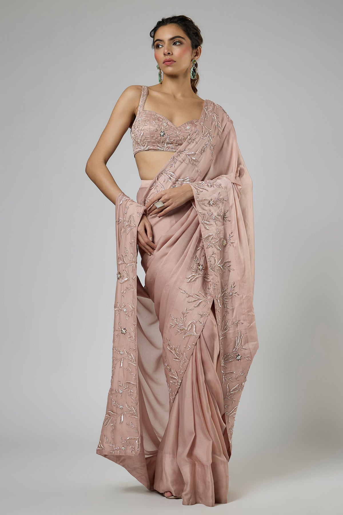 Onion Pink Embroidered Saree