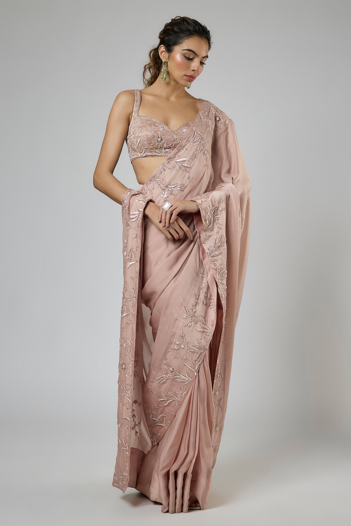 Buy Onion Pink Embroidered Saree for women by Masumi Mewawalla online available at scrollnshops