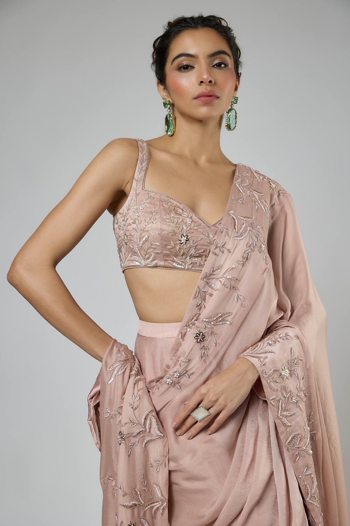 Onion Pink Embroidered Saree
