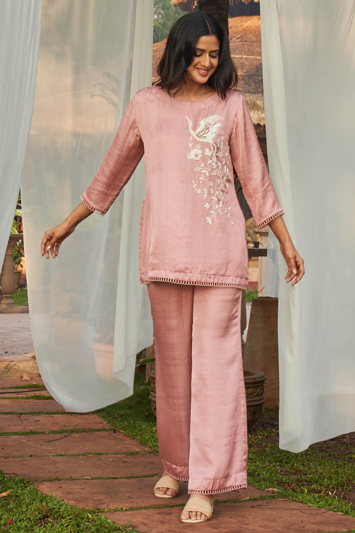 Megha Pitti Onion Pink Sequins Co-ord Set for women online at ScrollnShops