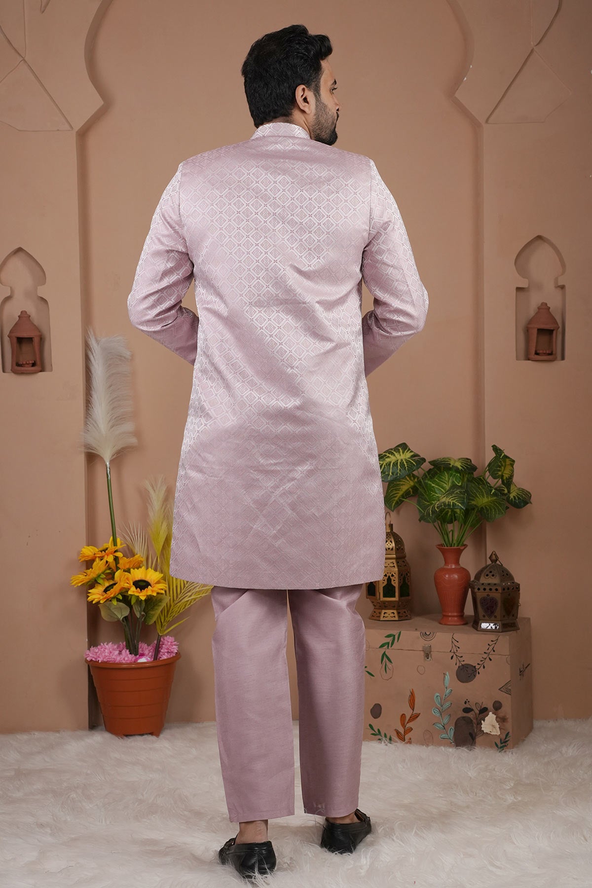 Onion Pink Silk Sherwani Set