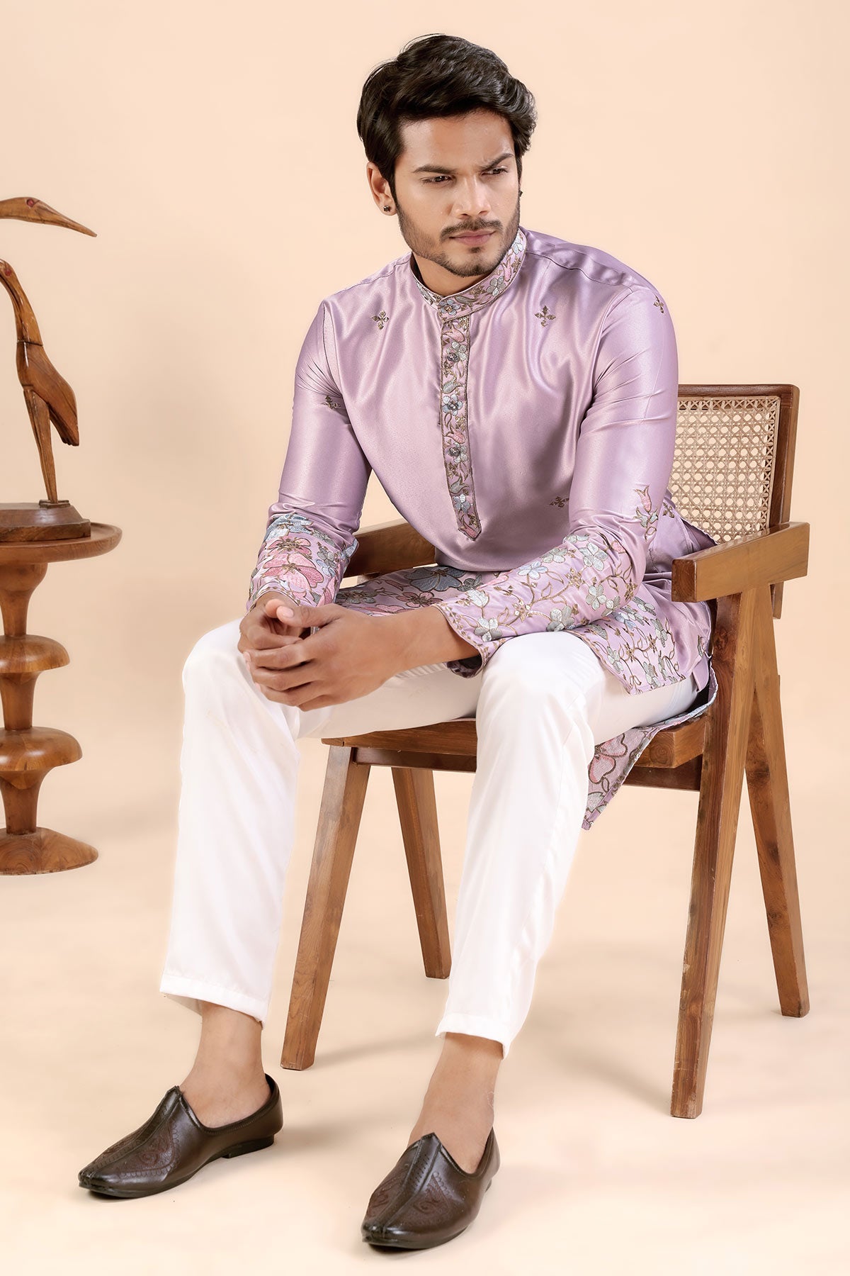 Onion Satin Embroidered Kurta