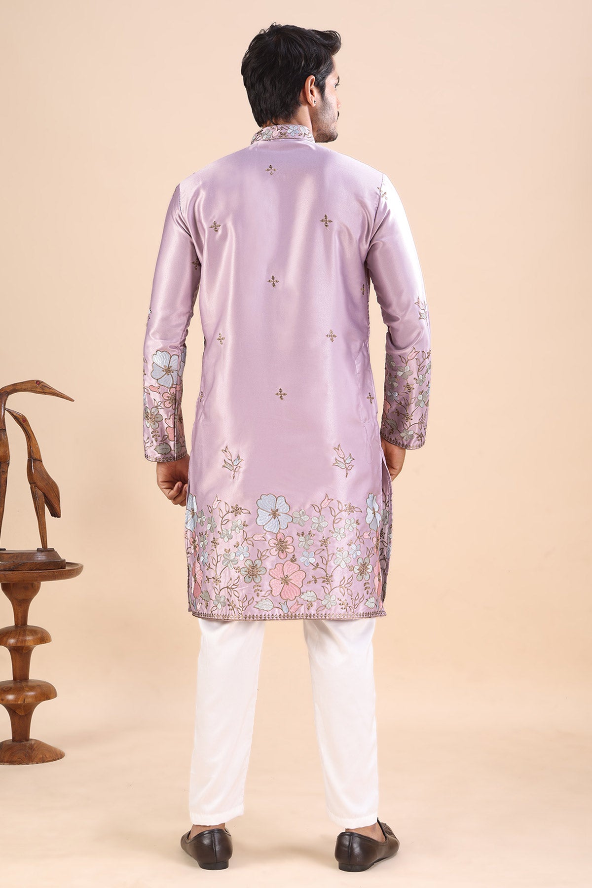 Onion Satin Embroidered Kurta