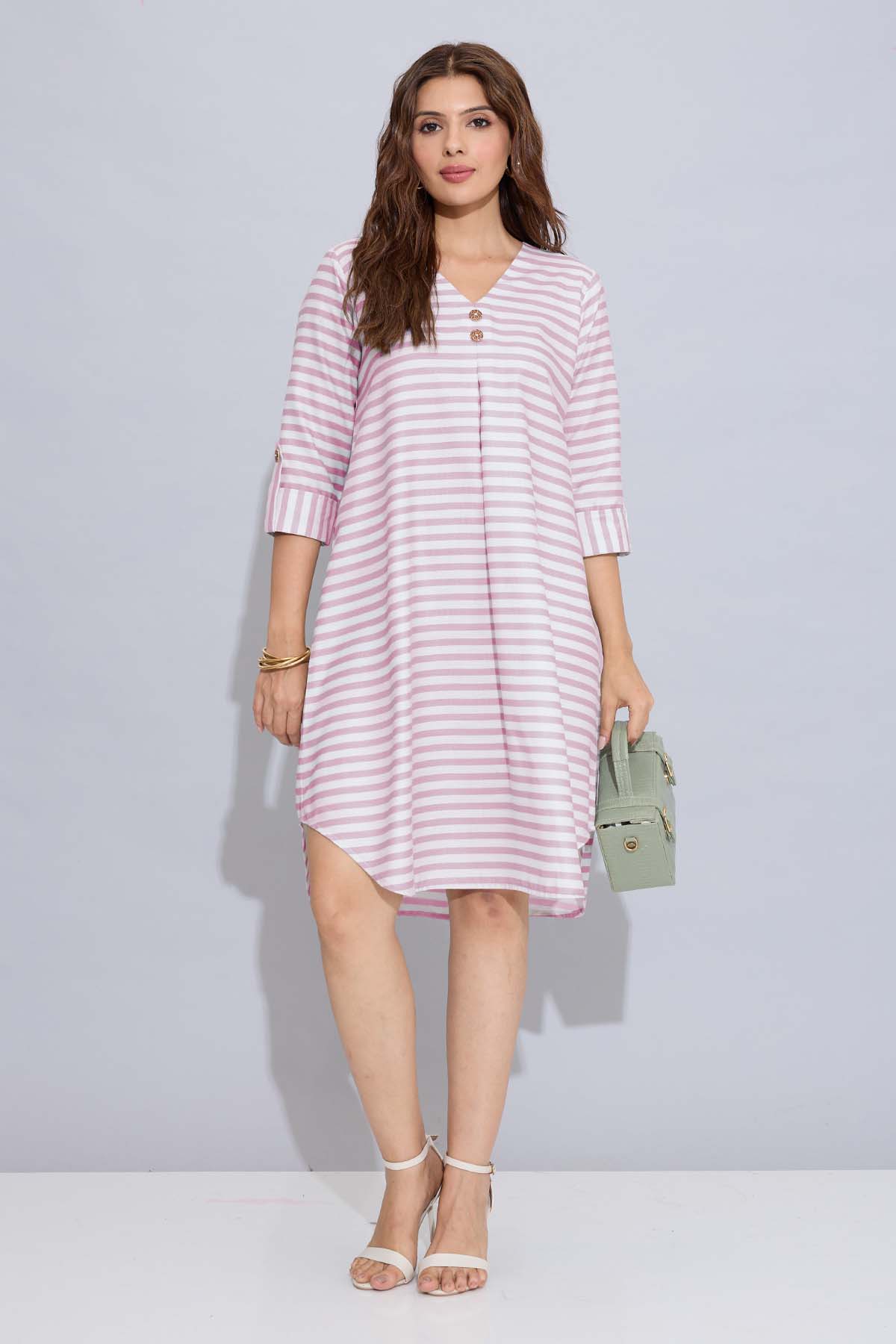 Buy Onion Stripe Box Pleated Dress for Women by SNEHA B Designer online available at scrollnshops