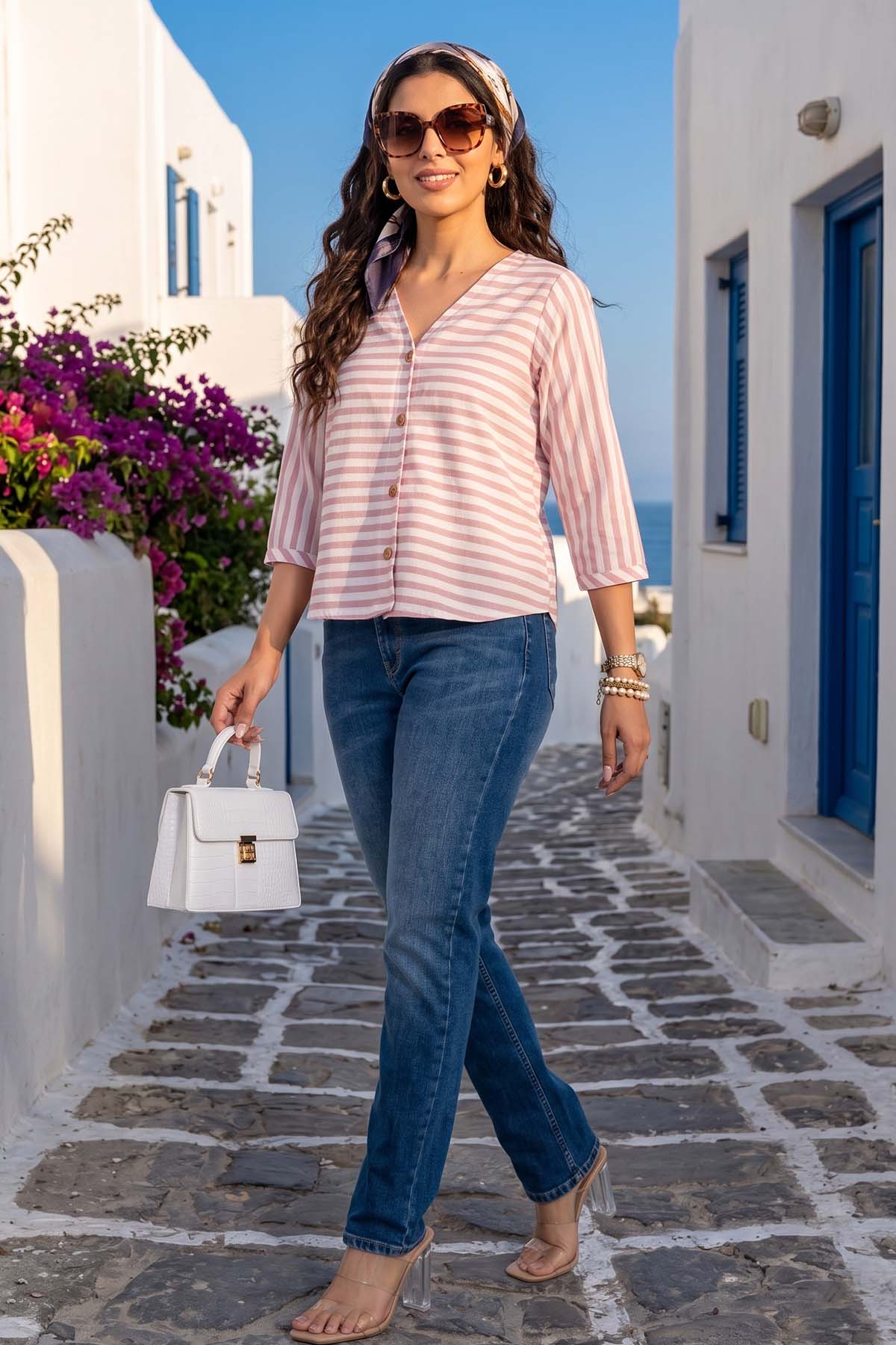 Buy Onion Stripe Button Cotton Top for women by Sneha B online available at scrollnshops